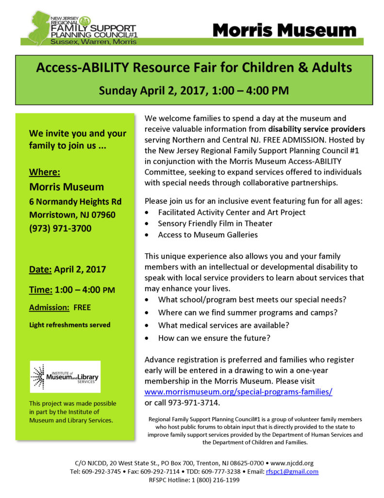 Advancing Opportunities will be at the Access-ABILITY Resource Fair at the Morris Museum