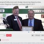 Peter Crowley, President of the Princeton Regional Chamber of Commerce, presents Advancing Opportunities’ CEO, Jack Mudge, its Champions of Business” award.