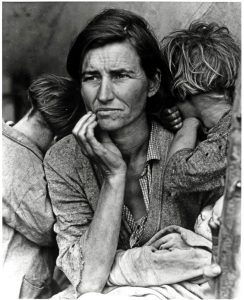 Migrant Mother by Dorothea Lange shows a mother with depression 